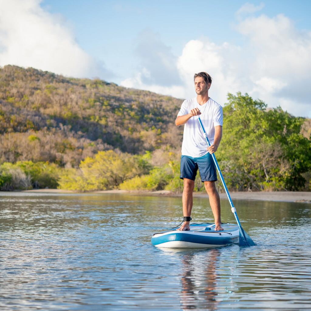 Stand up paddle ultra compact et stable 10 pieds (130 kg max) blanc et bleu
