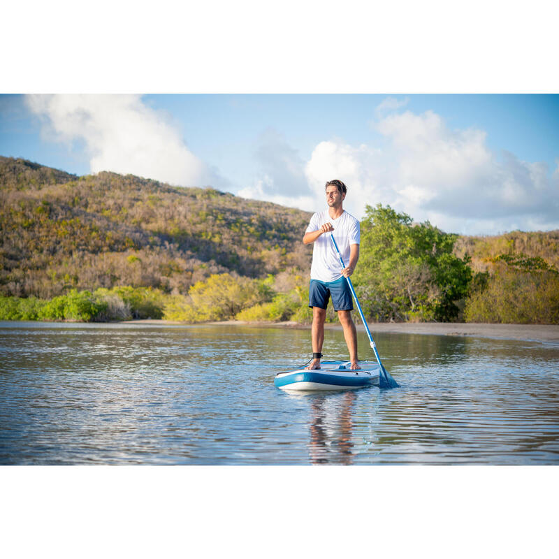 INFLATABLE COMPACT STAND-UP PADDLEBOARD WHITE AND BLUE - LARGE
