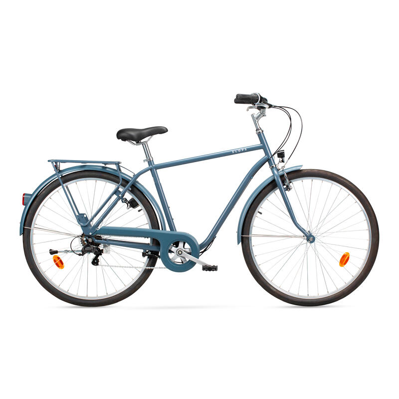 Bicicleta urbana clásica 28 pulgadas 6V cuadro alto Elops 120 azul