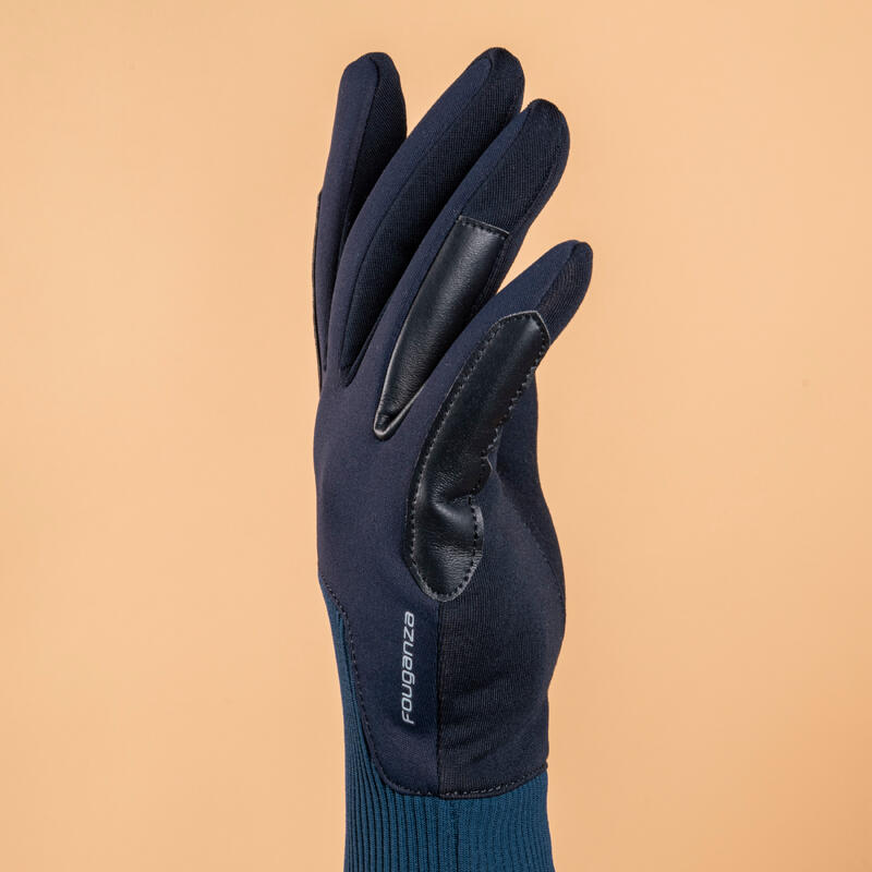 Gants chauds d'équitation enfant 140 WARM marine et bleu turquin