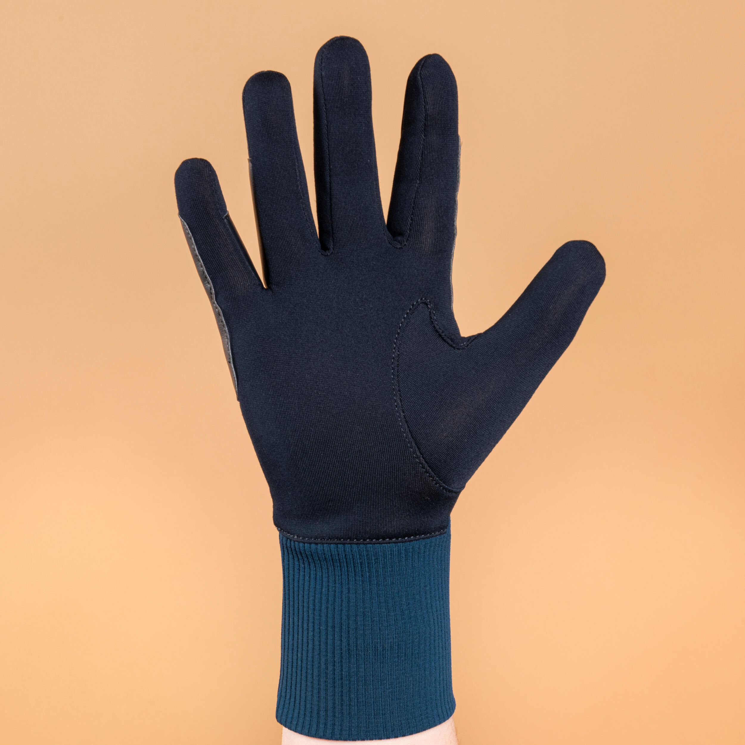 Winter-Reithandschuhe 140 warm Kinder marineblau/türkis 3/4