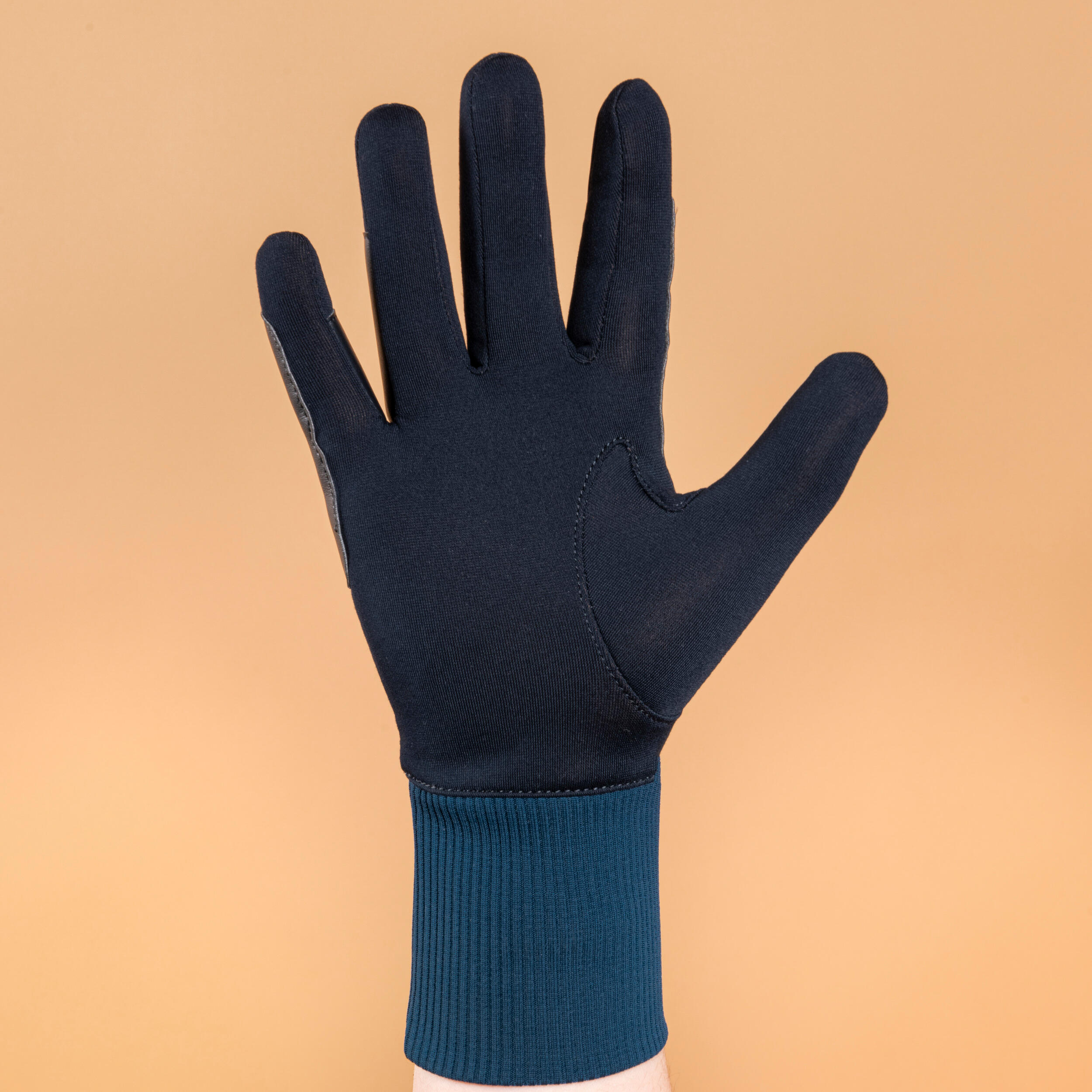 Kids' Horse Riding Gloves 140 Warm - Navy/Turquin Blue 3/4