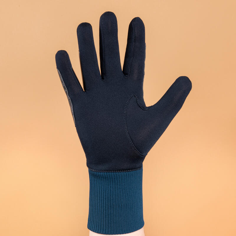 Gants chauds d'équitation enfant 140 WARM marine et bleu turquin