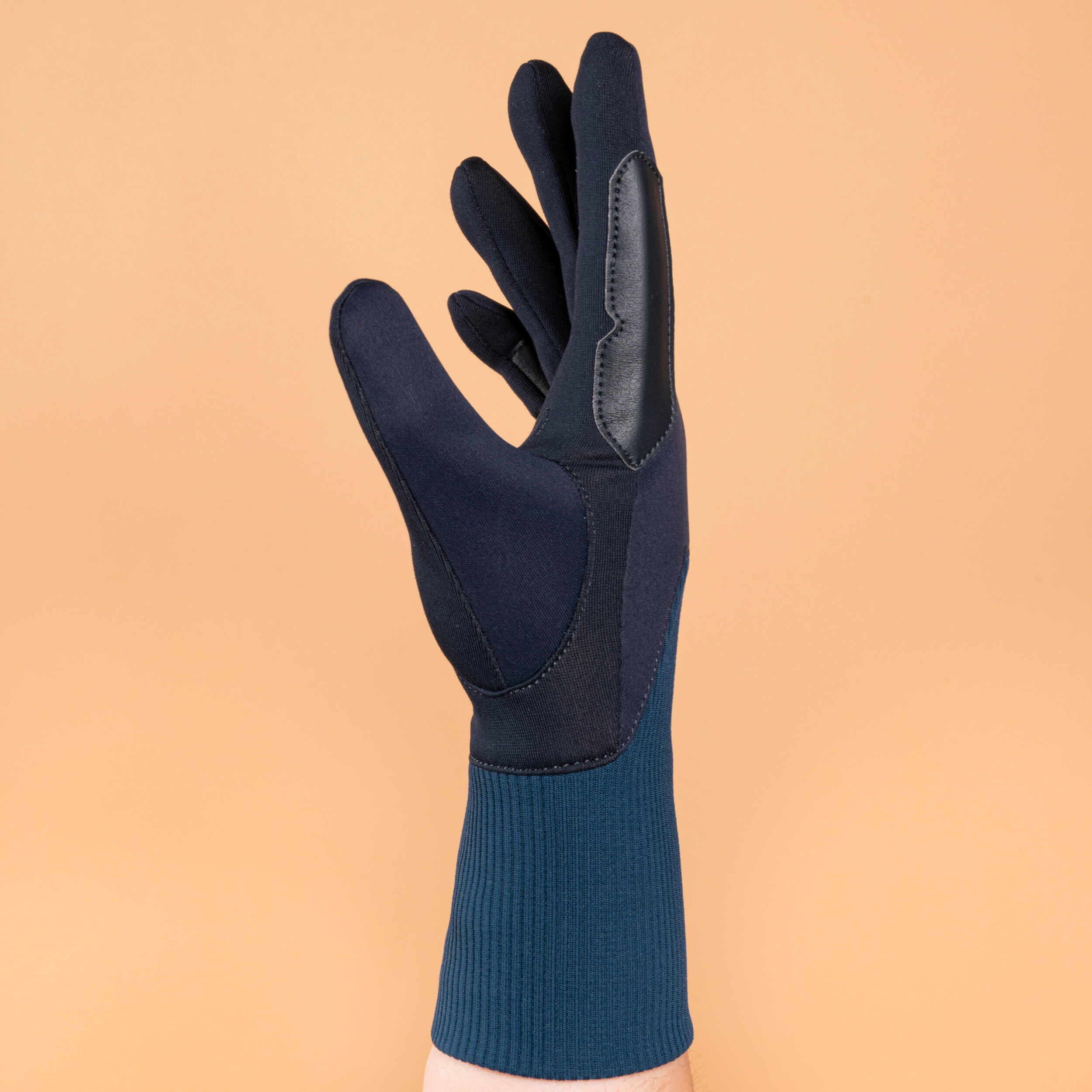 Winter-Reithandschuhe 140 warm Kinder marineblau/türkis 2/4
