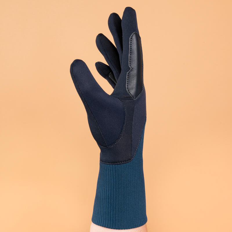 Gants chauds d'équitation enfant 140 WARM marine et bleu turquin