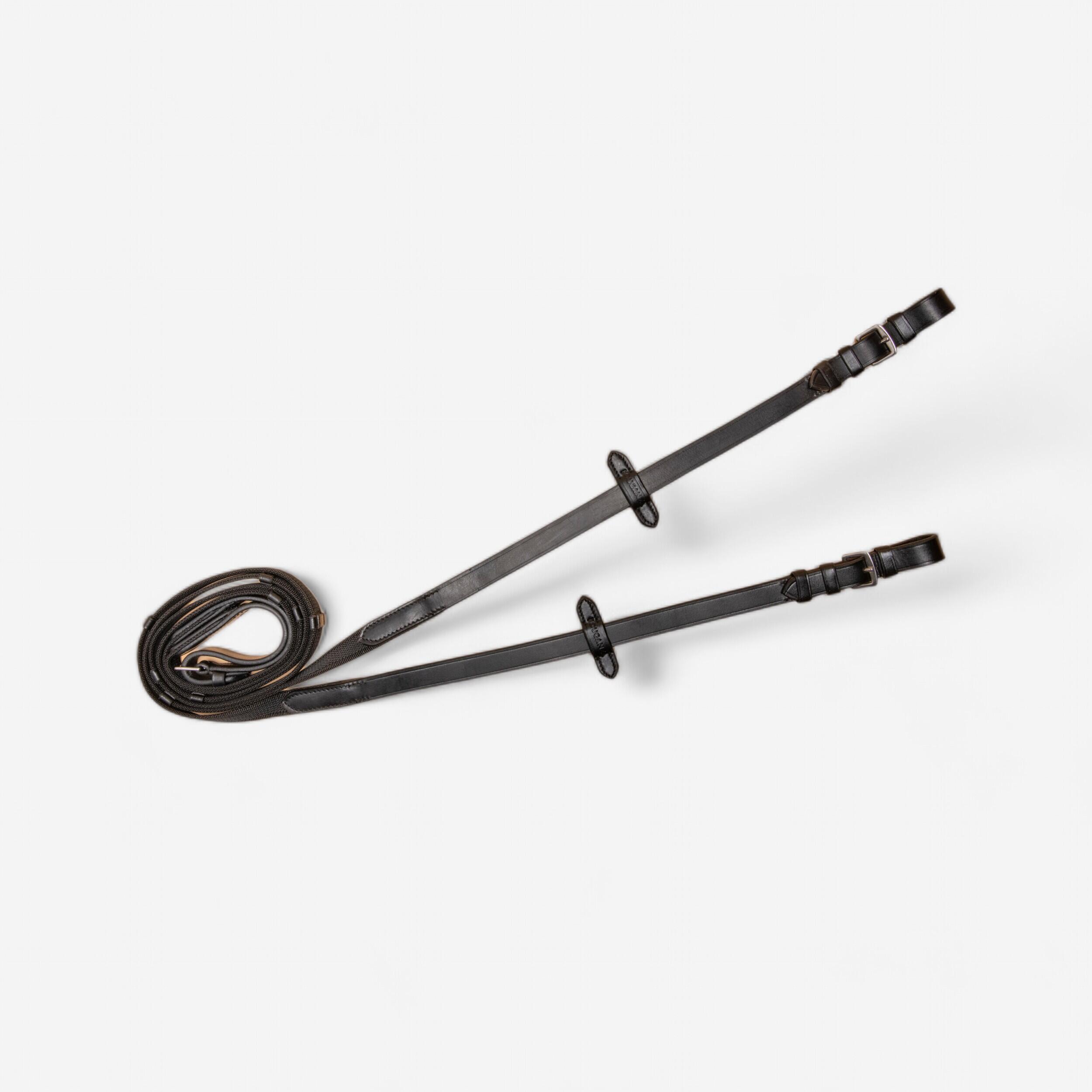 Horse & Pony Riding Silicone Grip Reins - Black - FOUGANZA