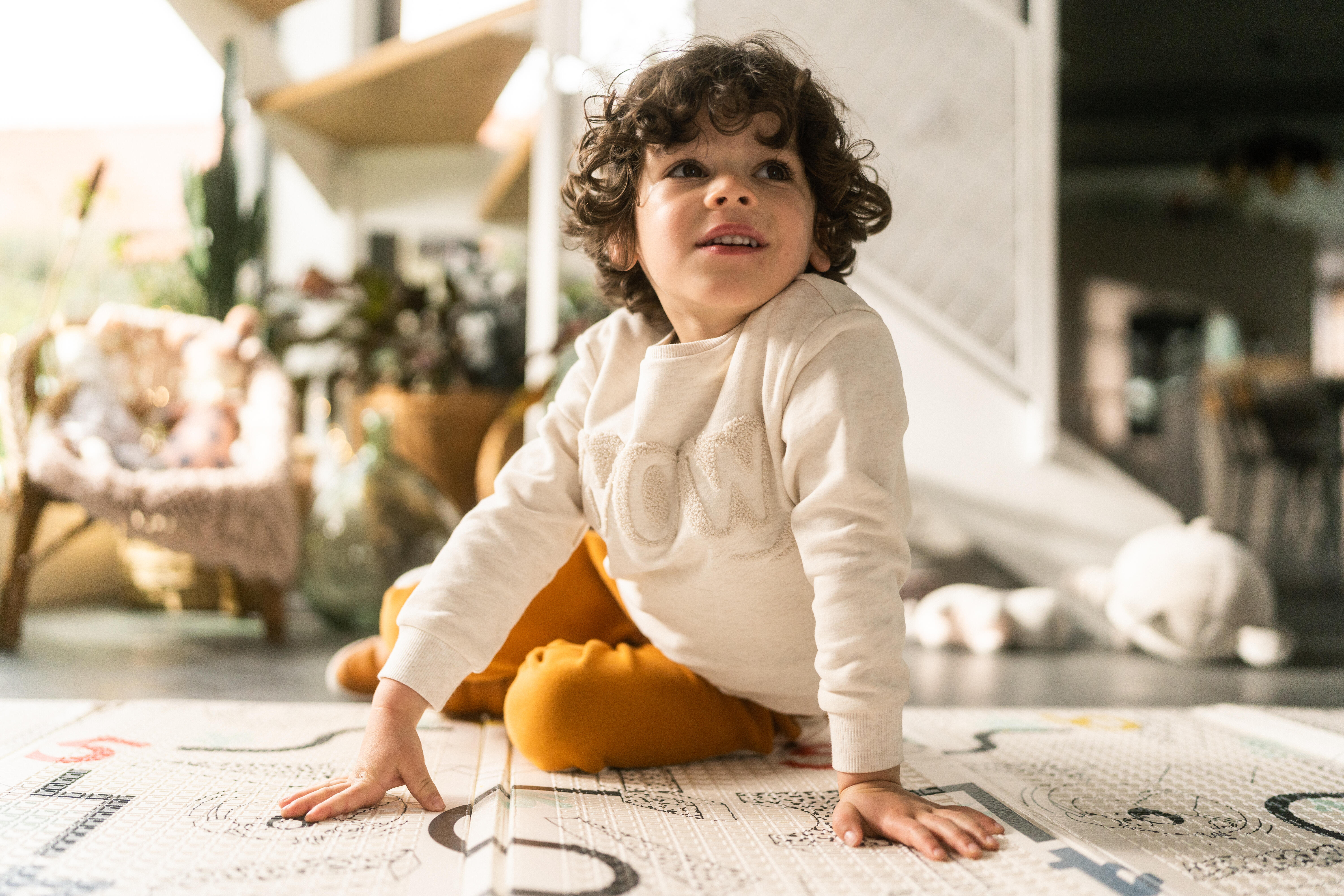 Kids’ Basic Sweatshirt - Beige with Motifs - DOMYOS