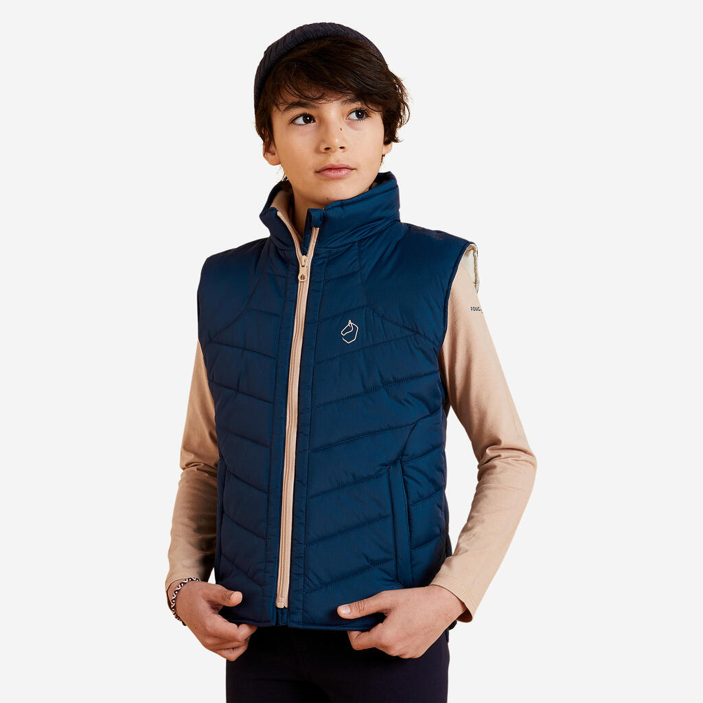 Kids' Warm Sleeveless Horse Riding Padded Jacket 500 - Burgundy