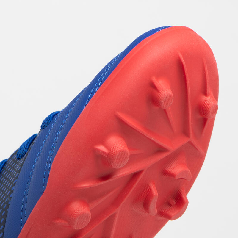 Chaussures de rugby moulées Easylace terrain sec Enfant - SKILL100 FG bleu rouge