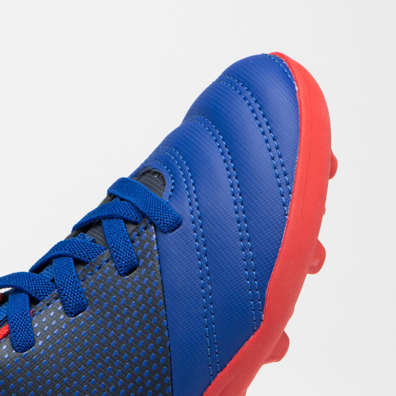 Kids' Easylace Moulded Dry Pitch Rugby Boots Skill 100 FG Blue/Red