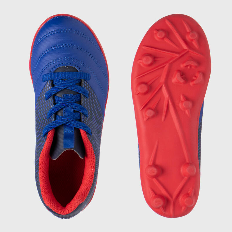 Rugbyschoenen voor kinderen vaste noppen droog terrein Skill 100 FG blauw rood