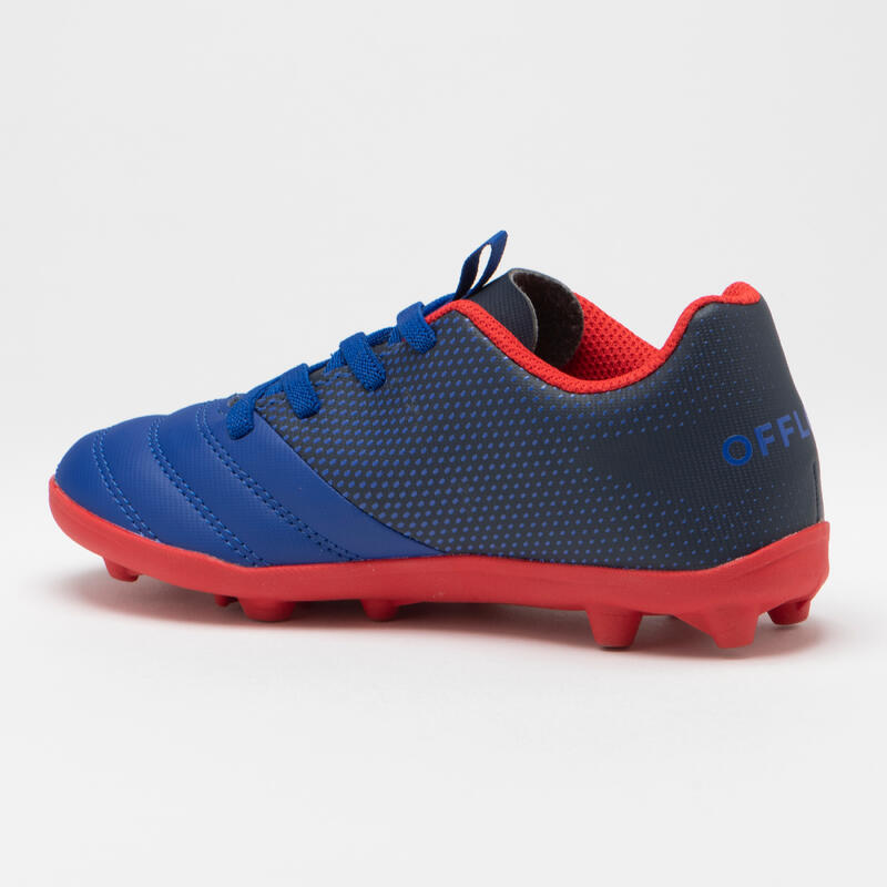 Botas de rugby con tacos fijos Easylace terrenos secos Niño - SKILL100 FG azul rojo