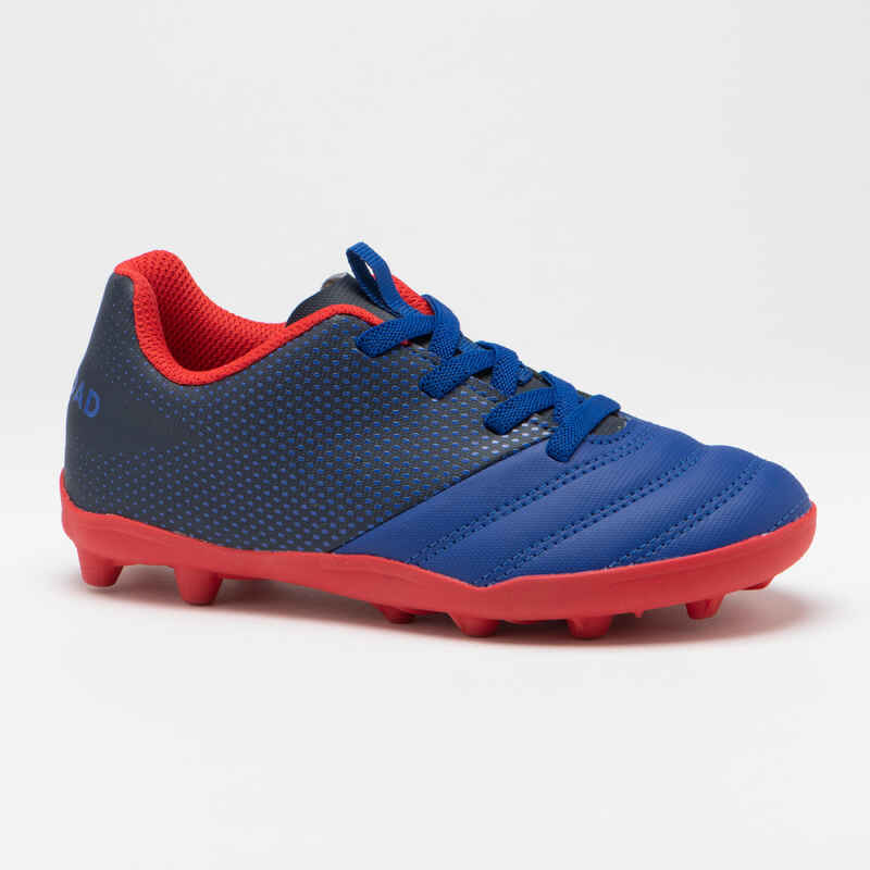 Kids' Easylace Moulded Dry Pitch Rugby Boots Skill 100 FG - Blue/Red