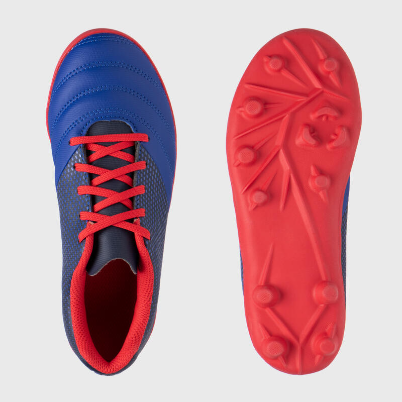 Rugbyschoenen voor kinderen Skill 100 FG droog terrein vaste noppen blauw/rood