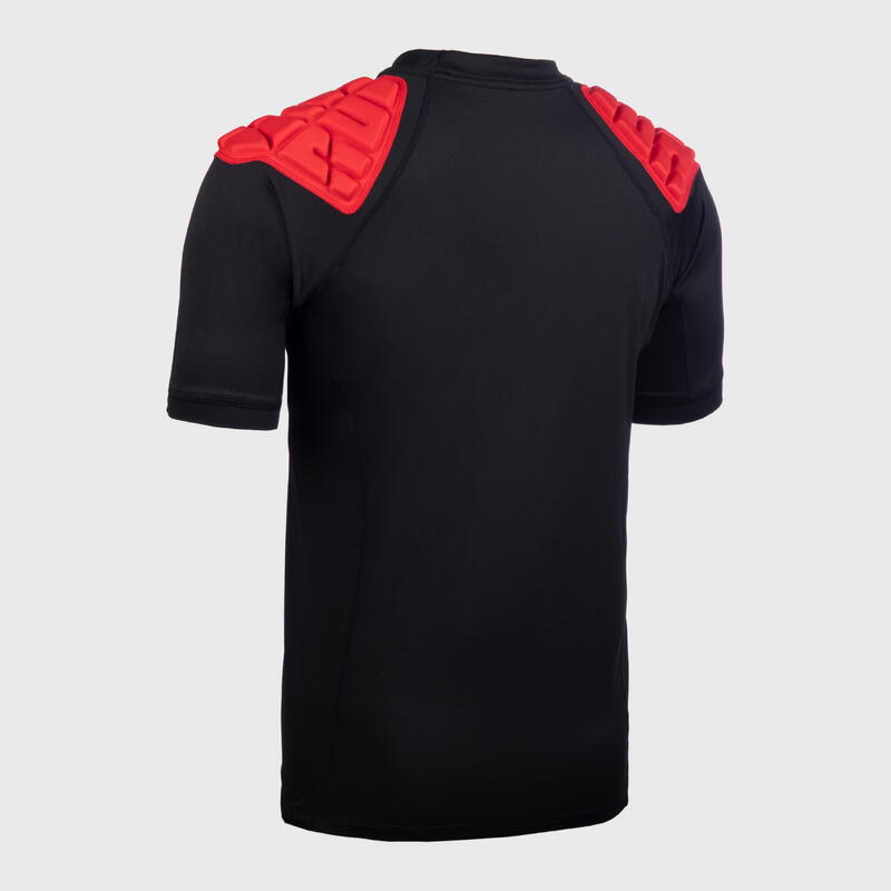 Tricou Protecție umeri Rugby R500 Negru-Roşu Bărbaţi