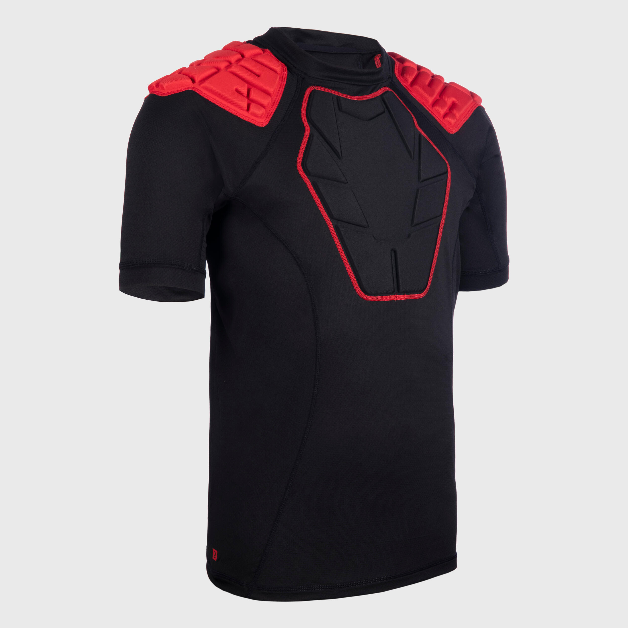 Tricou Protecție umeri Rugby R500 Negru-Roşu Bărbaţi decathlon