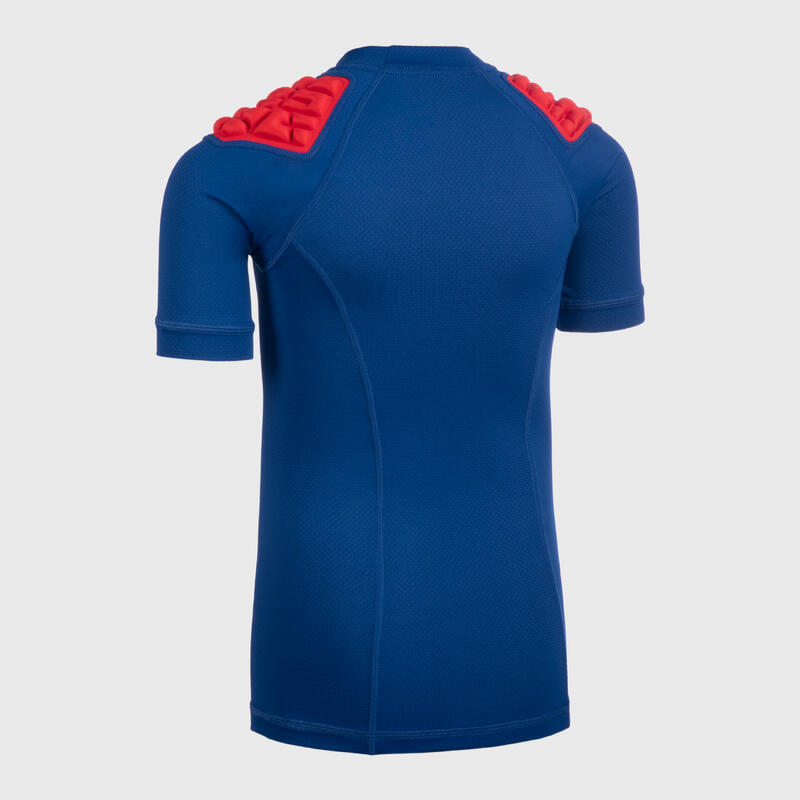 Tricou Protecție umeri Rugby R500 Albastru-Roșu Copii