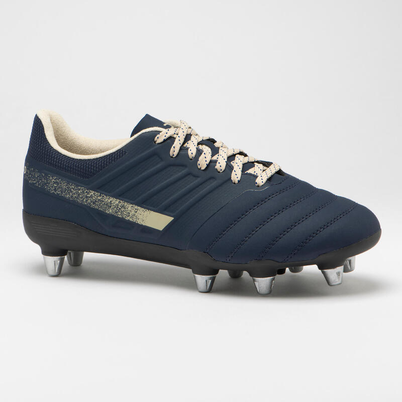 Men's Screw-In Stud Soft Pitch Rugby Boots Impact R500 SG8 - Navy Blue/Beige