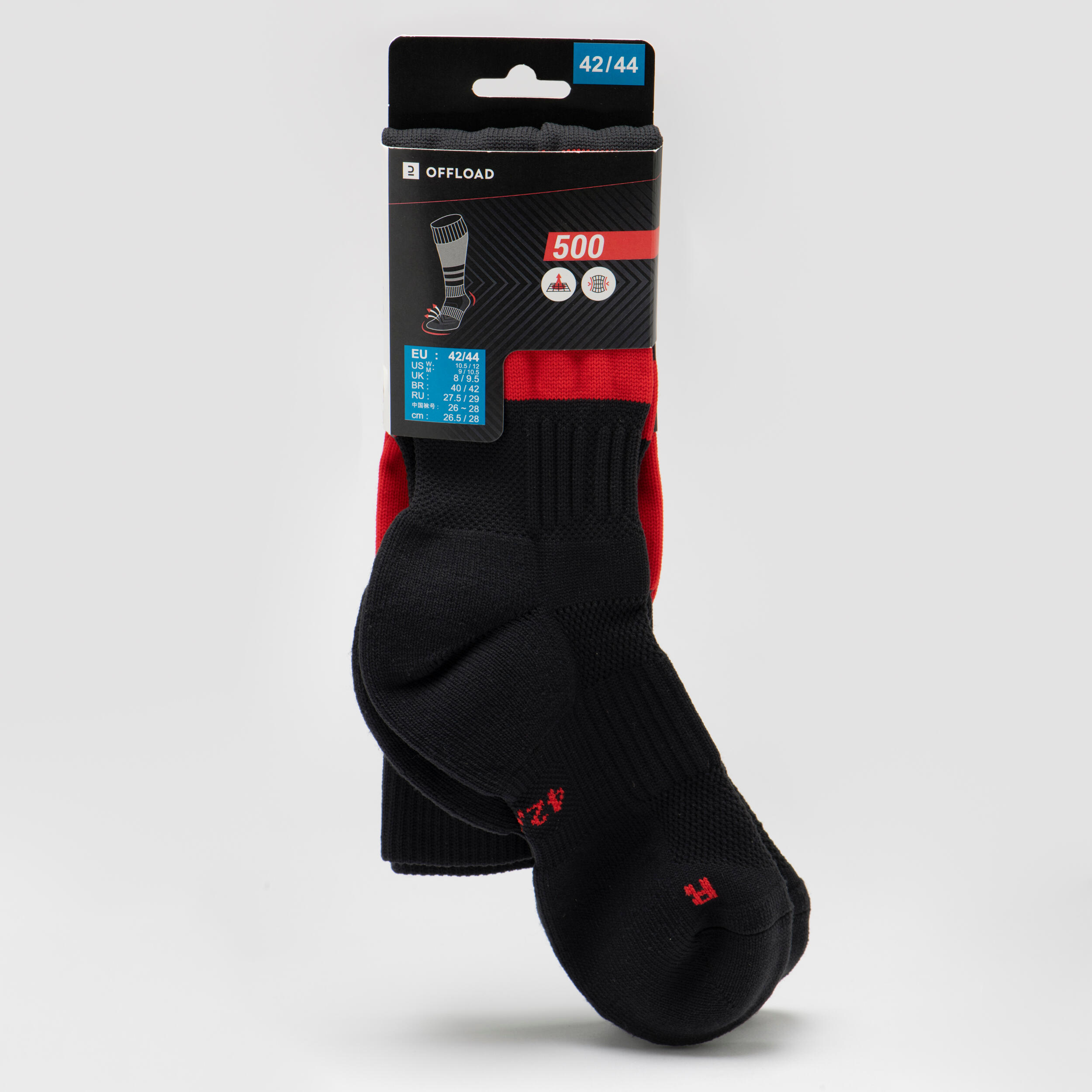 Adult High Rugby Socks R500 - Red/Black 6/6