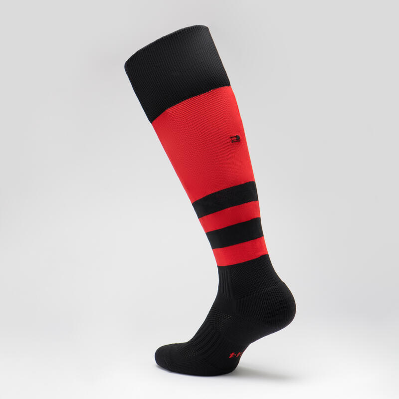 Chaussettes hautes de rugby homme R500 rouge noire
