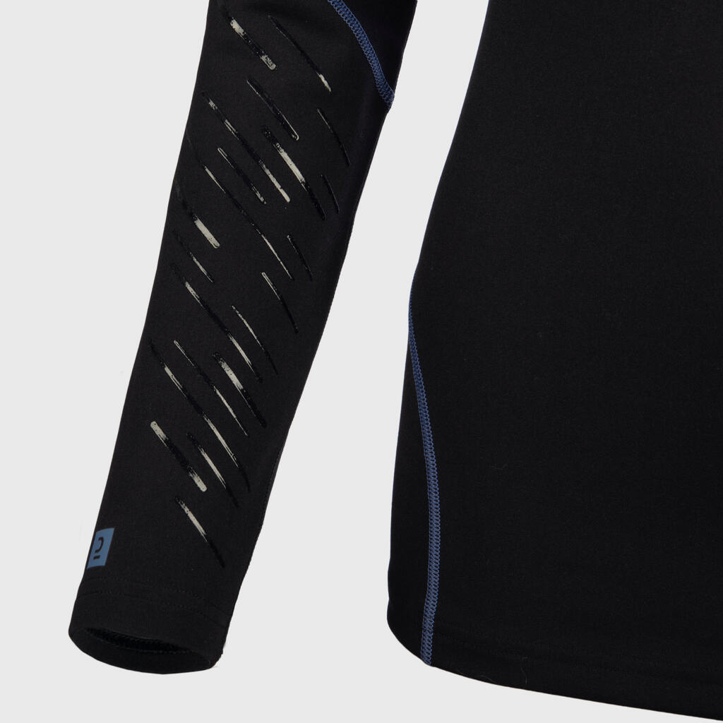 Women's Long-Sleeved Rugby Base Layer 500 - Black/Stormy Blue