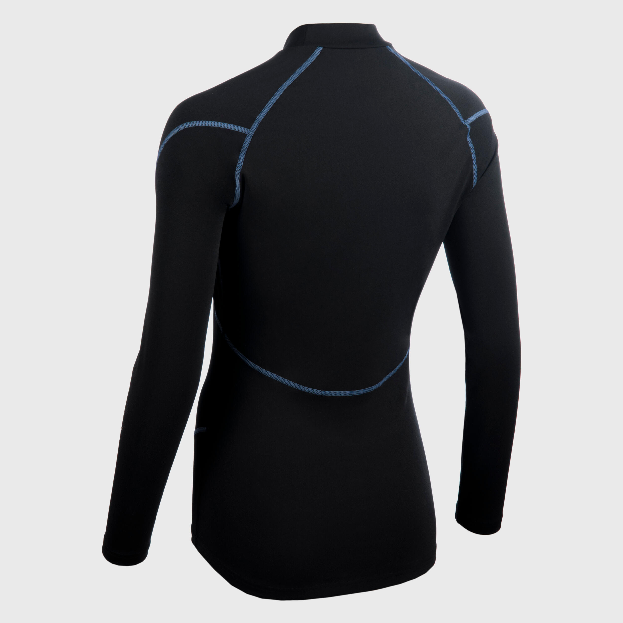 Women's Long-Sleeved Rugby Base Layer 500 - Black/Stormy Blue 2/4