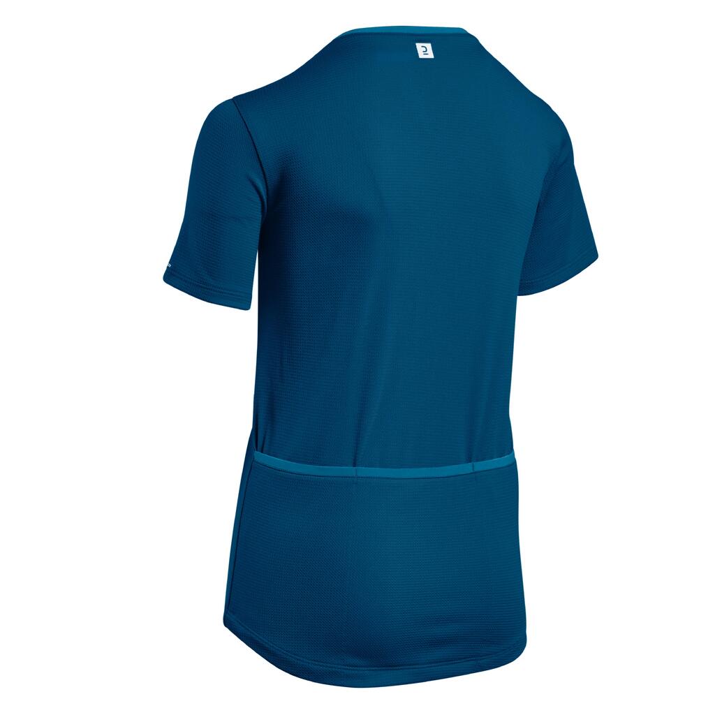 Kurzarm-Radtrikot 100 Kinder schwarz/blau 