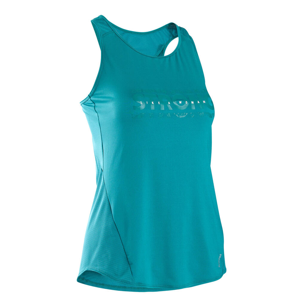 Top lang Rundhalsausschnitt Fitness Cardio Damen grün
