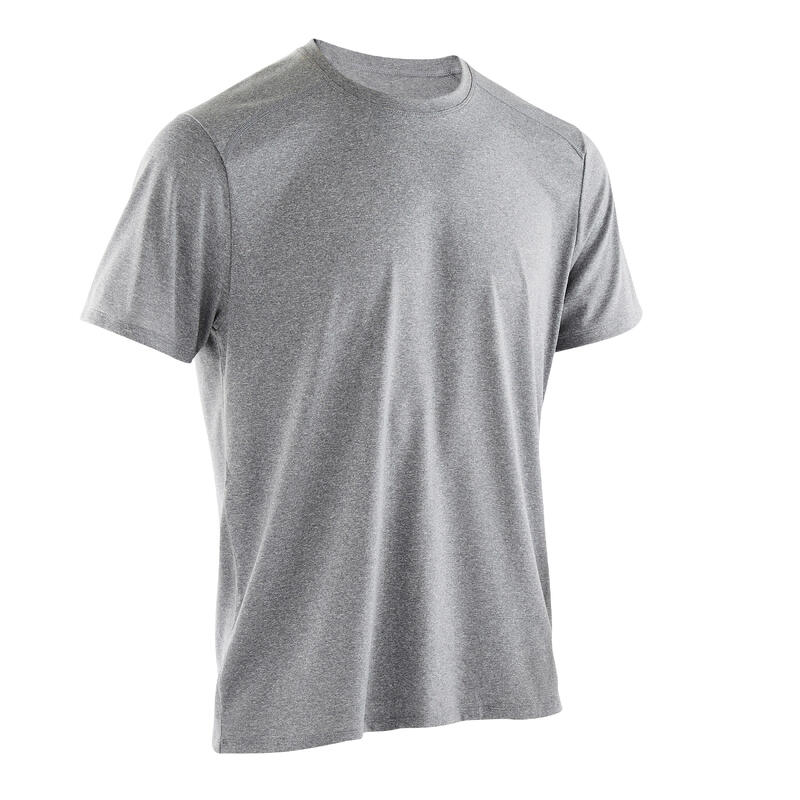 Ademend fitnessshirt voor heren Essential ronde hals gemêleerd grijs