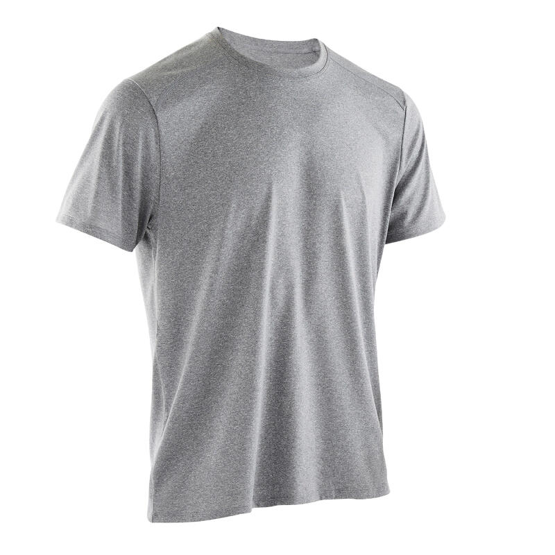 Basic fitness-T-shirt voor heren ronde hals ademend gemêleerd grijs