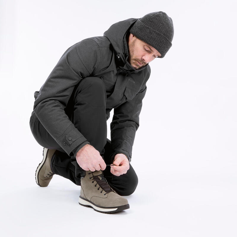 Chaussures de randonnée en cuir chaud homme, NH500 High Leather vert