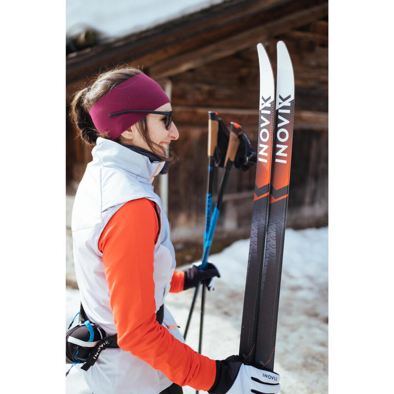 T-shirt de ski de fond manches longues femme, 100 haut blanc ROUGE