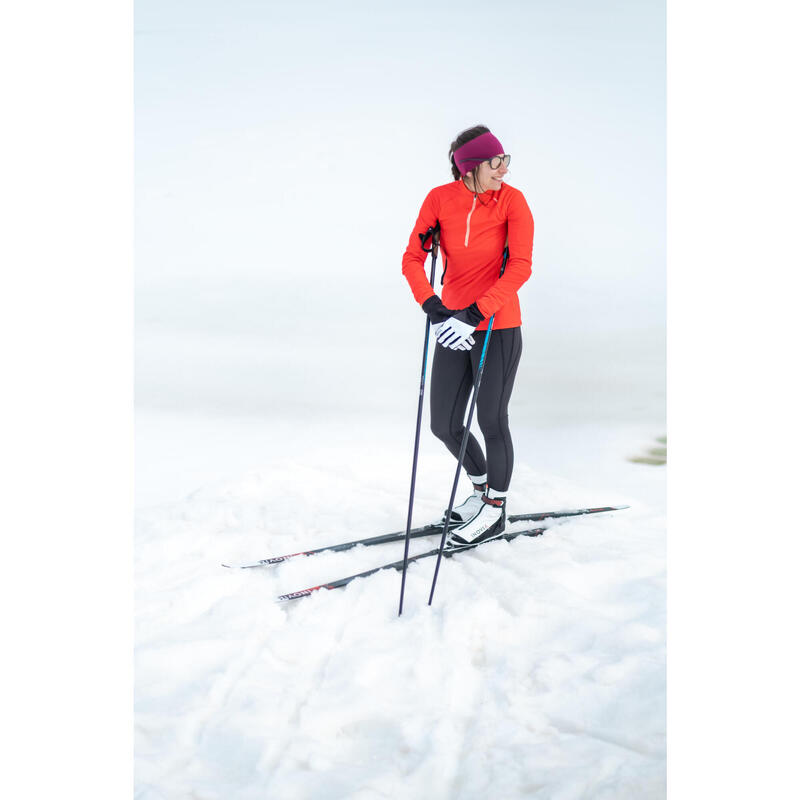 T-shirt de ski de fond manches longues femme, 100 haut blanc ROUGE