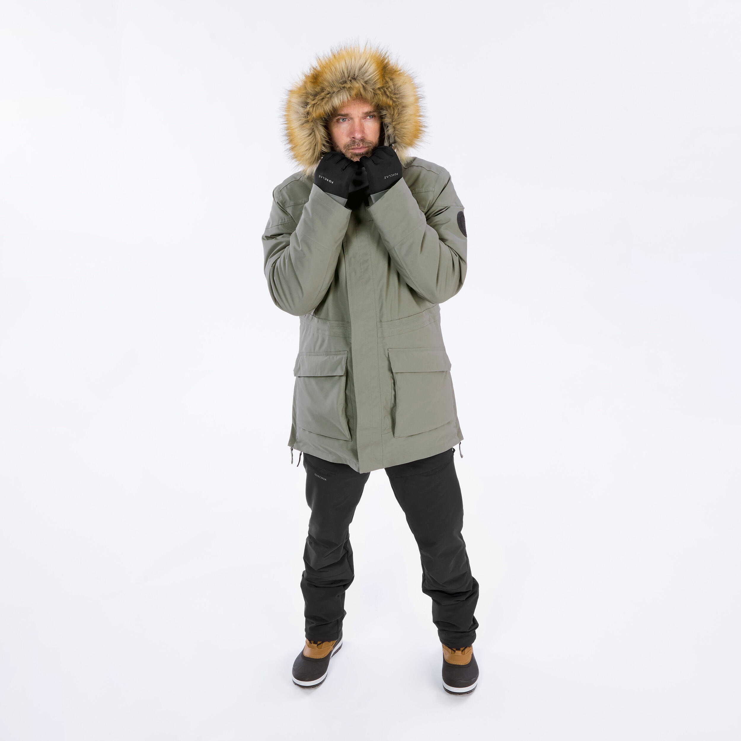 Men Winter Jacket Parka SH500 Ultra Warm -20°C Khaki