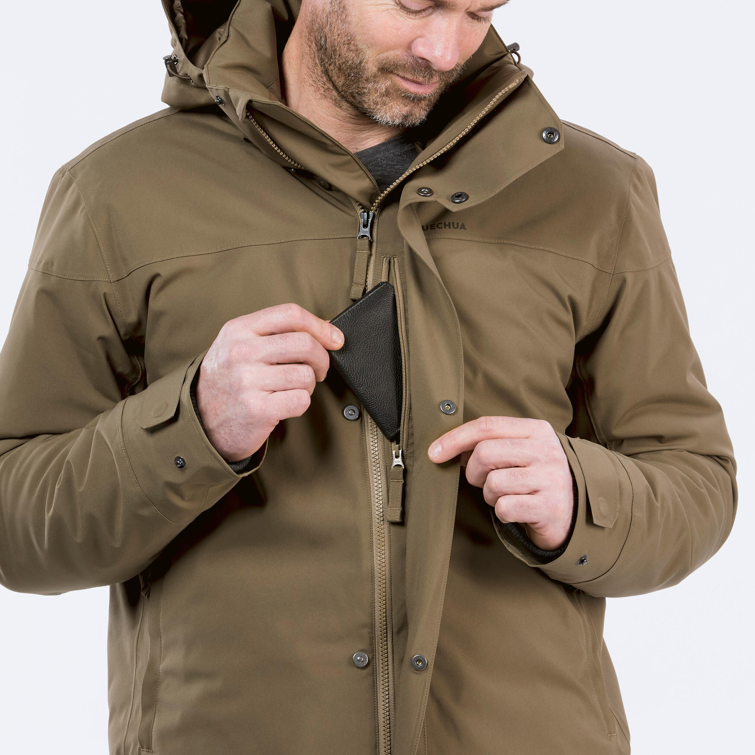 Erkek Su Gecirmez Outdoor Parka K l k Mont Kahverengi SH500 10 C QUECHUA Decathlon