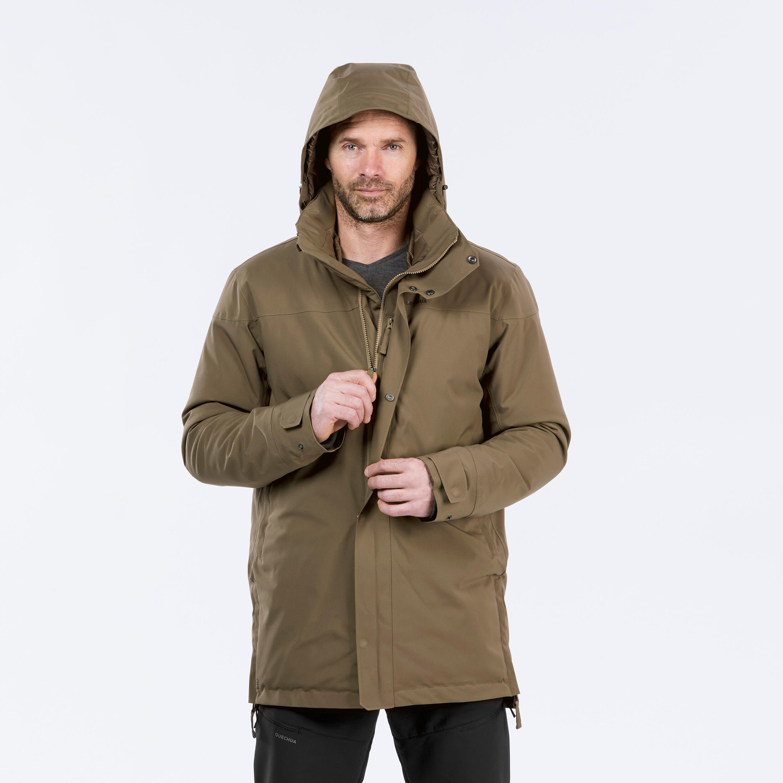 Erkek Su Gecirmez Outdoor Parka K l k Mont Kahverengi SH500 10 C QUECHUA Decathlon