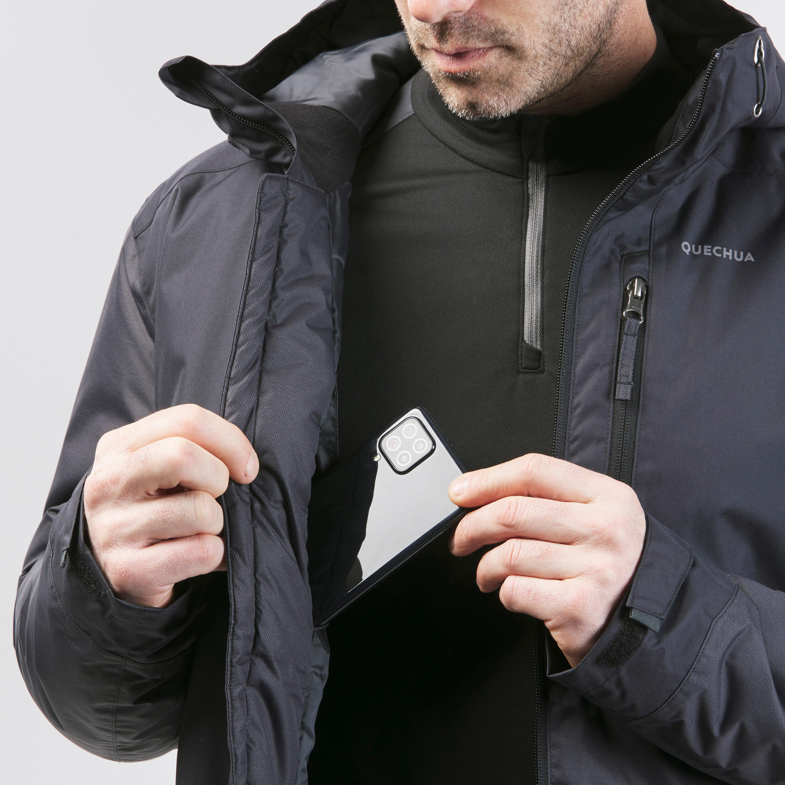 Men's Winter Jacket - SH 500 Black - [EN] smoked black, black - Quechua -  Decathlon