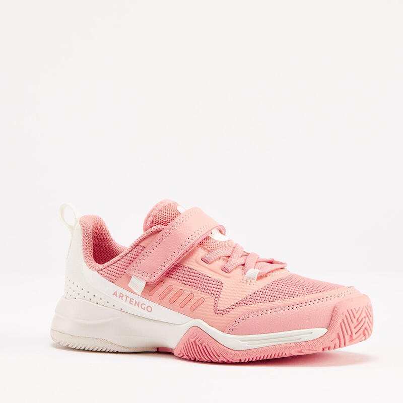 Zapatillas de velcro de tenis Niños Artengo TS500 fast rosa blanco