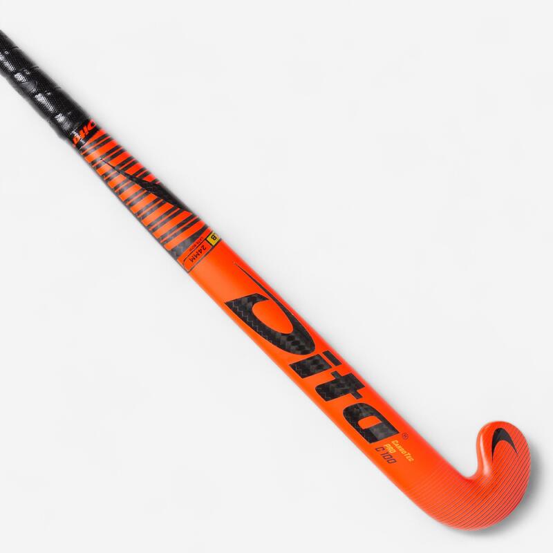 Hockeystick voor expert volwassenen low bow 100% carbon Carbotec Pro C100 rood