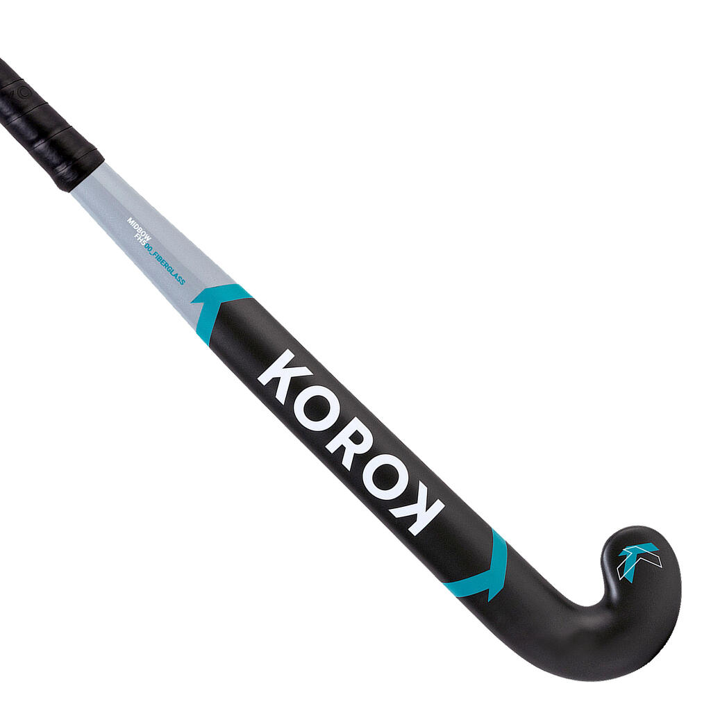 Kids' Fibreglass Mid Bow Field Hockey Stick FH500 - Grey/Turquoise