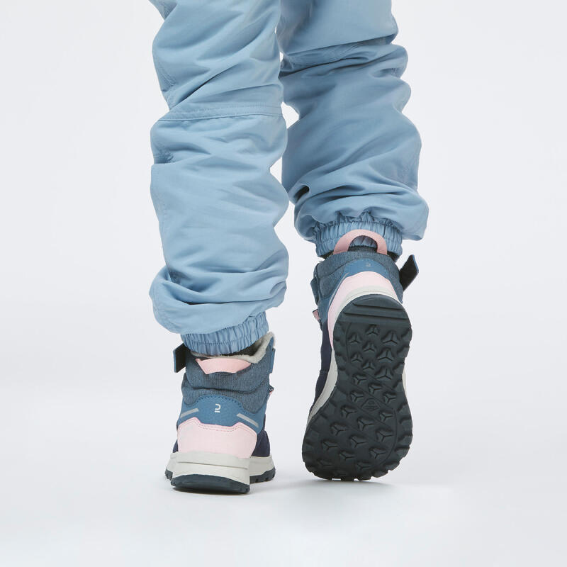Dětské turistické nepromokavé kožené boty na suchý zip SH 500