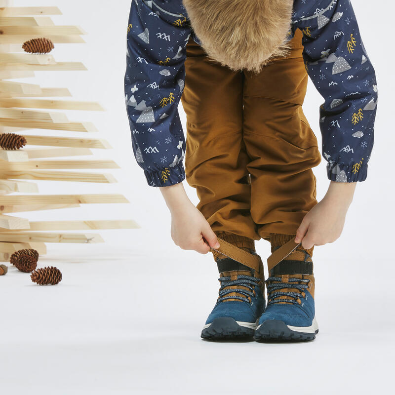 Warme waterdichte wandelschoenen voor kinderen met klittenband - SH500 - bruin
