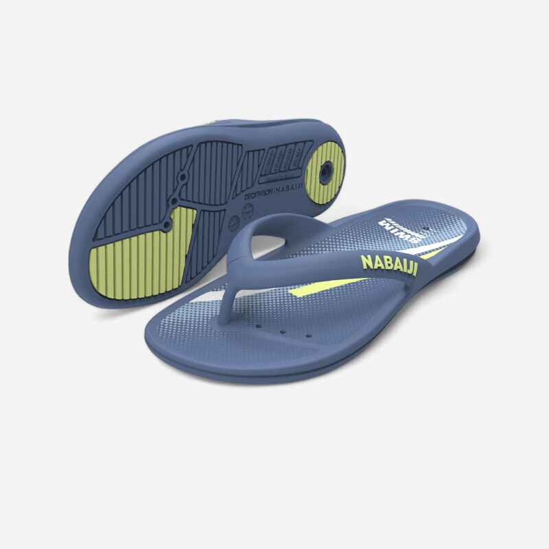 Kids pool flipflops Tonga 500 swim blue yellow print Decathlon