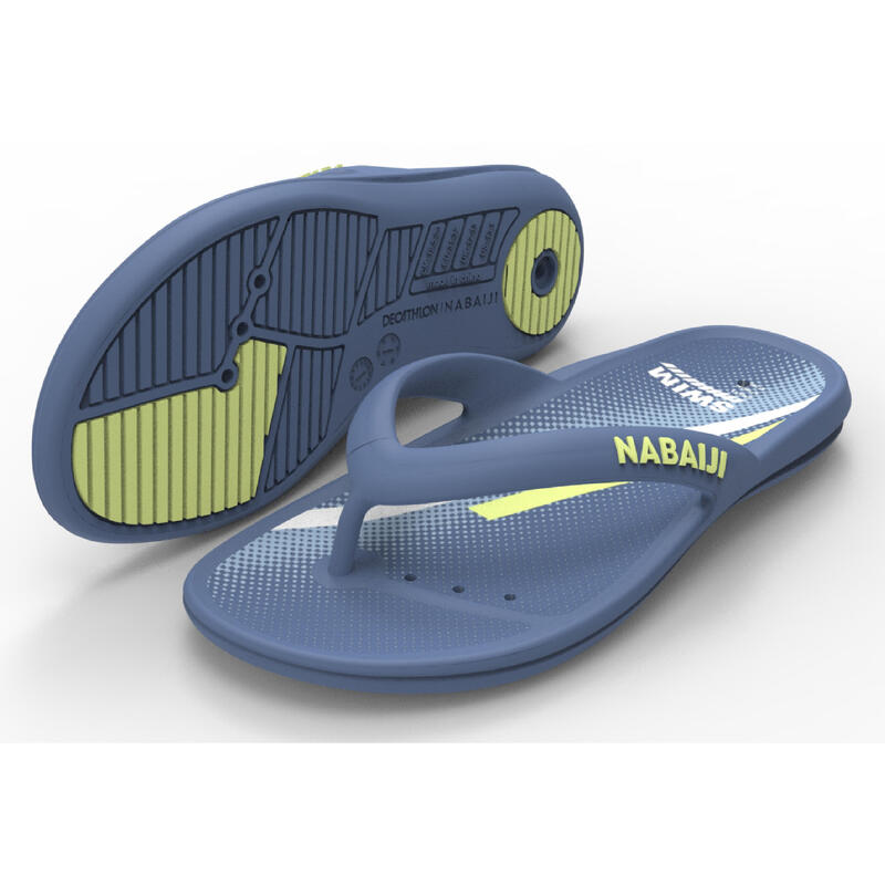 Teenslippers voor zwembad kinderen Tonga 500 print Swim blauw geel