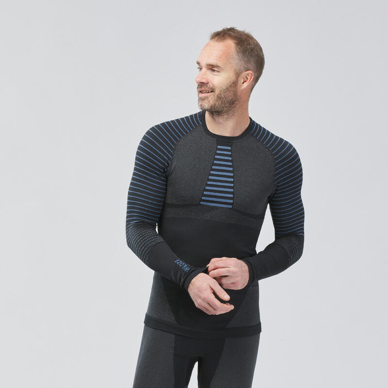 Camiseta térmica Esquí Hombre sin costuras - BL 980 prenda superior - Azul / Gris