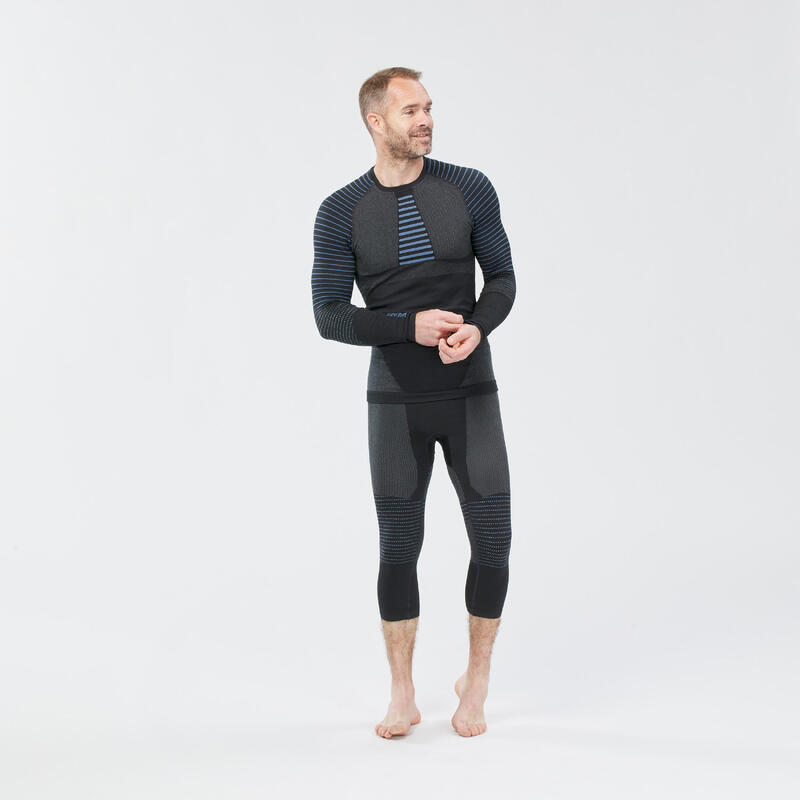 Skiunterwäsche Herren warm atmungsaktiv – BL900 seamless grau/blau