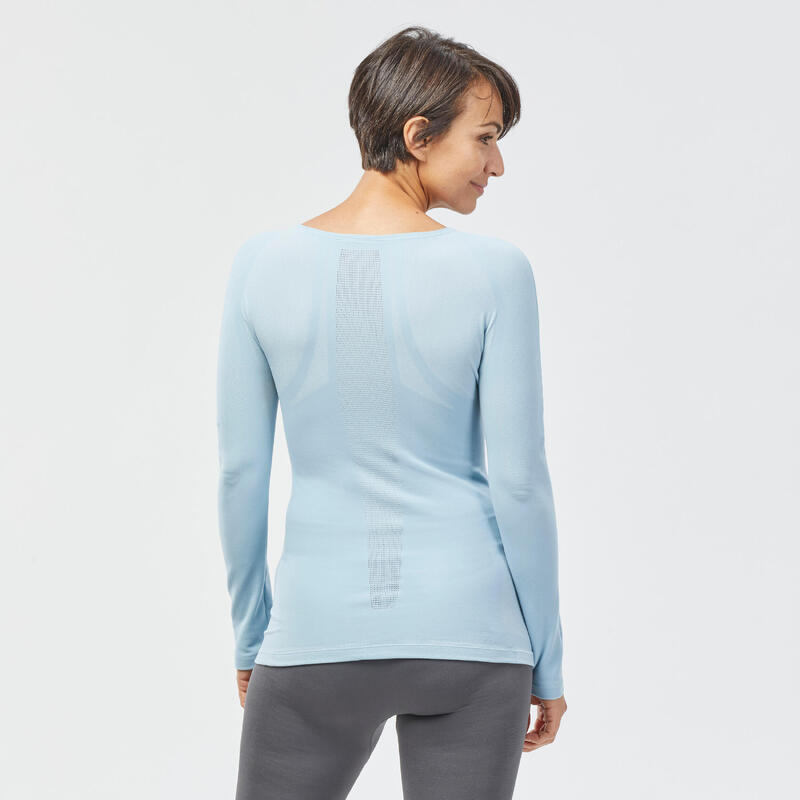 Ultra-ademend thermoshirt voor skiën voor dames BL 980 naadloos blauw