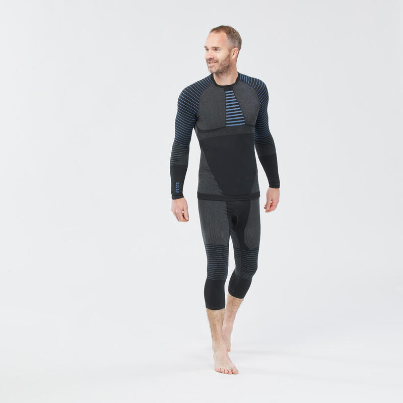 Skiunterwäsche Herren warm atmungsaktiv – BL900 seamless grau/blau