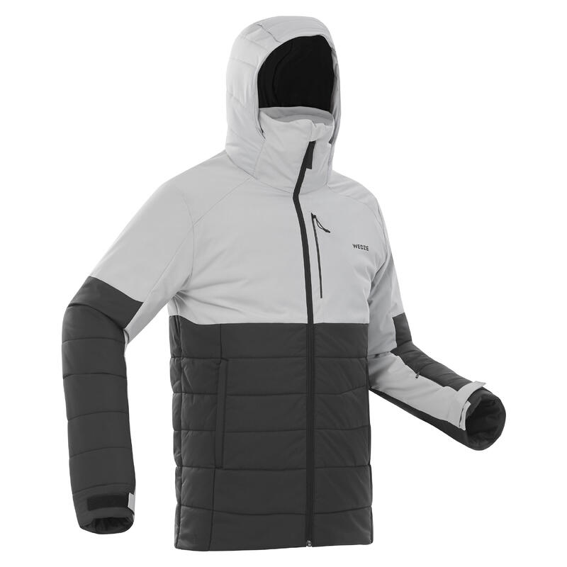 男款中長版保暖滑雪外套 100－灰色／黑色
