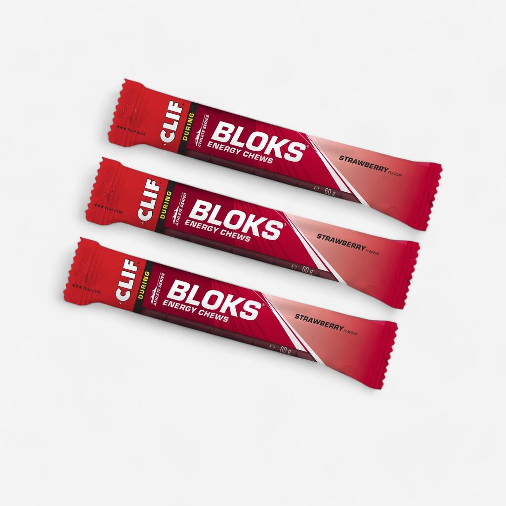 Energiniai batonėliai „Bloks“, 60 g x 3 vienetus, braškių